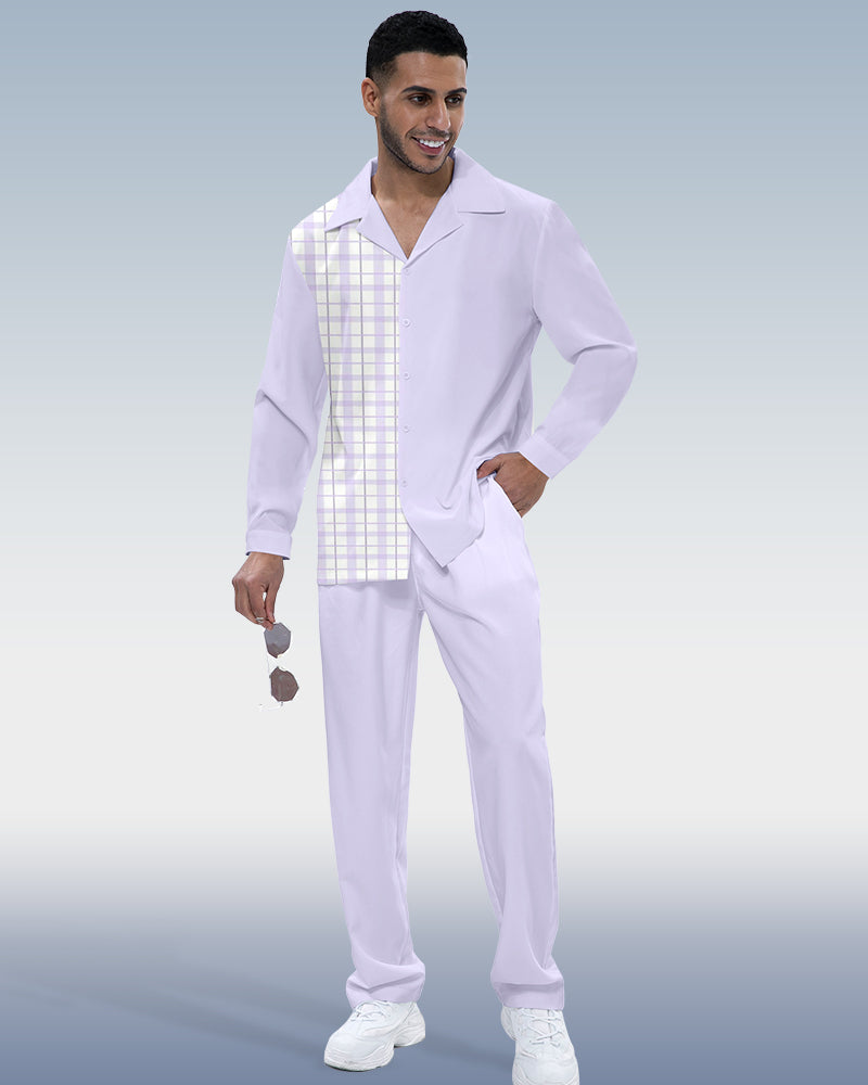 Suitmens Men's purple patchwork long-sleeved shirt walking suit 328