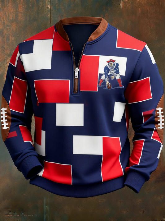 Men's Football Geometric Color Block Print Sweatshirt