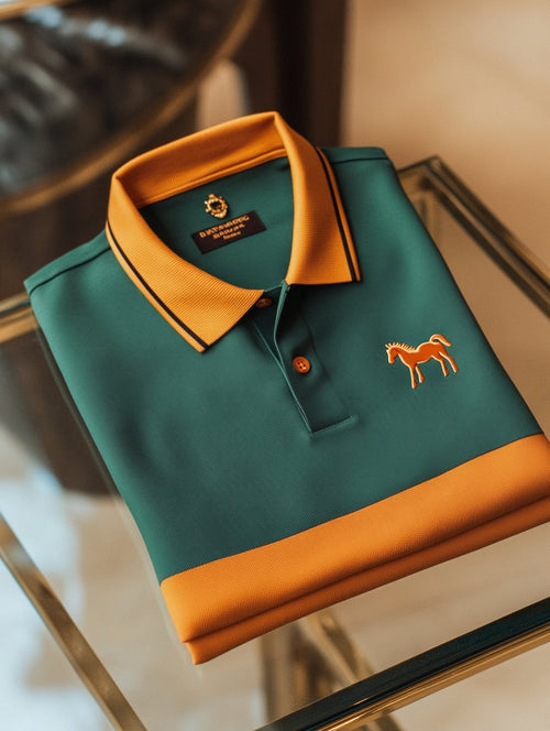 Men's Business Casual Horseback Rider Button-Down Short Sleeve Polo Shirt