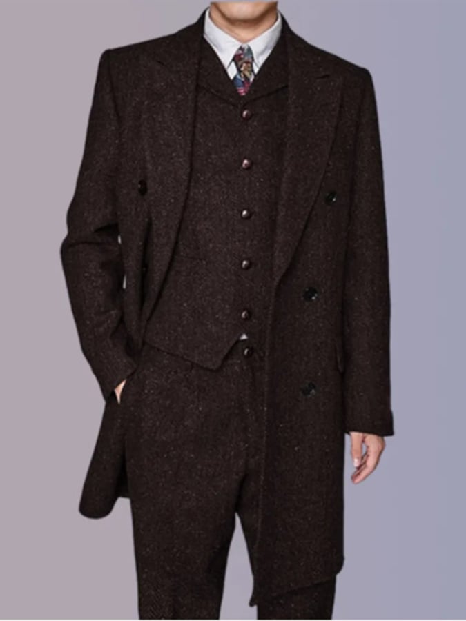 Men's Business Single-Breasted Solid Color Three-Piece Suit