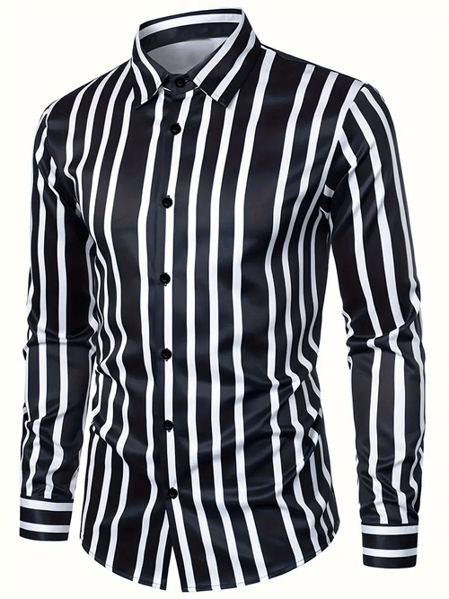 Men's Stripe Print Business Long Sleeve Shirt