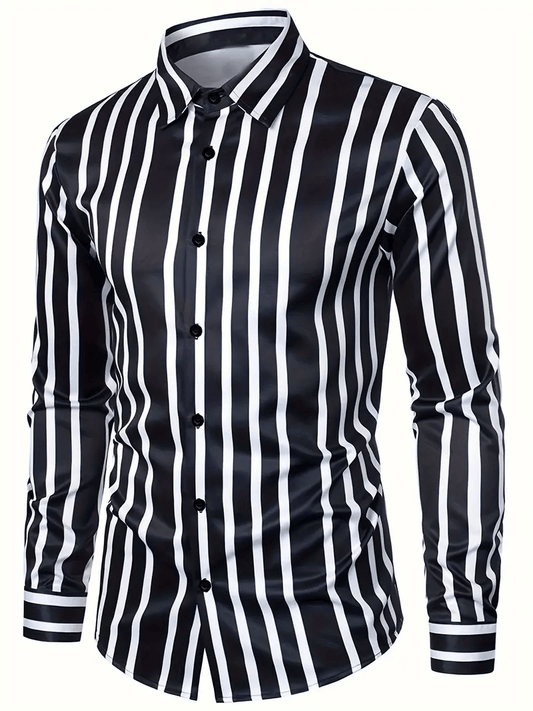 Men's Stripe Print Business Long Sleeve Shirt