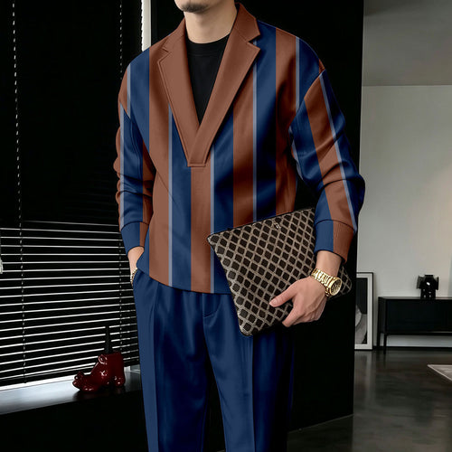 Men's Two-Piece Set: Color-Blocked V-Neck Sweatshirt and Pants