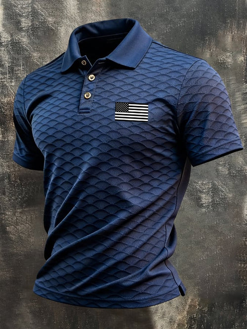 Men's Retro Patriotic Color-Block Short-Sleeve Polo Shirt