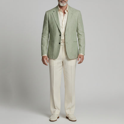 Men's Business Casual Green Welt Pocket Notch Lapel Long Sleeve Blazer
