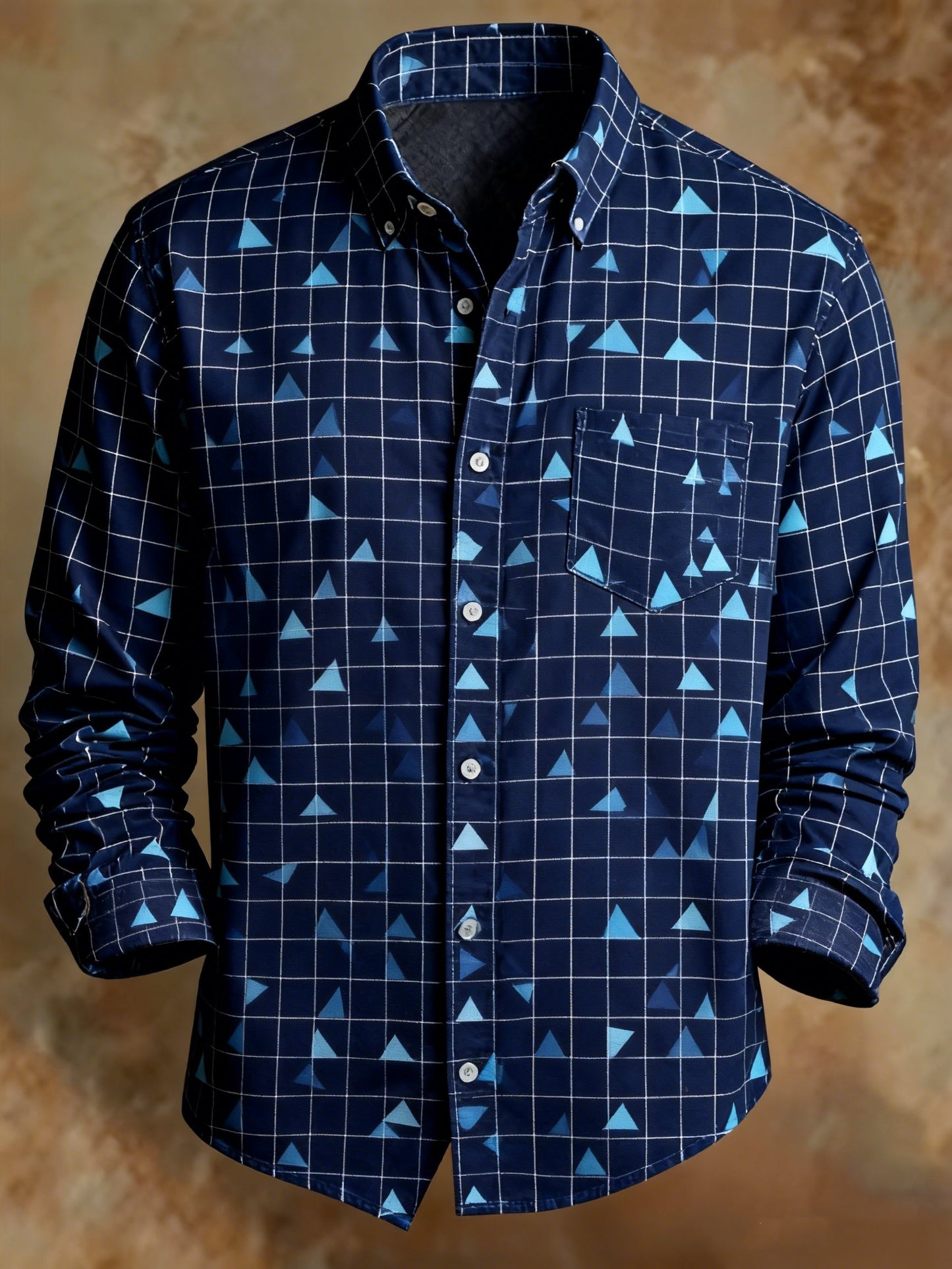 Men's Retro Abstract Art Print Plaid Business Style Shirt