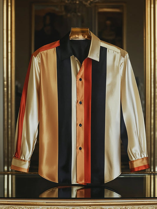 Men's Satin Luxury Business Charlie Sheen Striped Long Sleeve Shirt