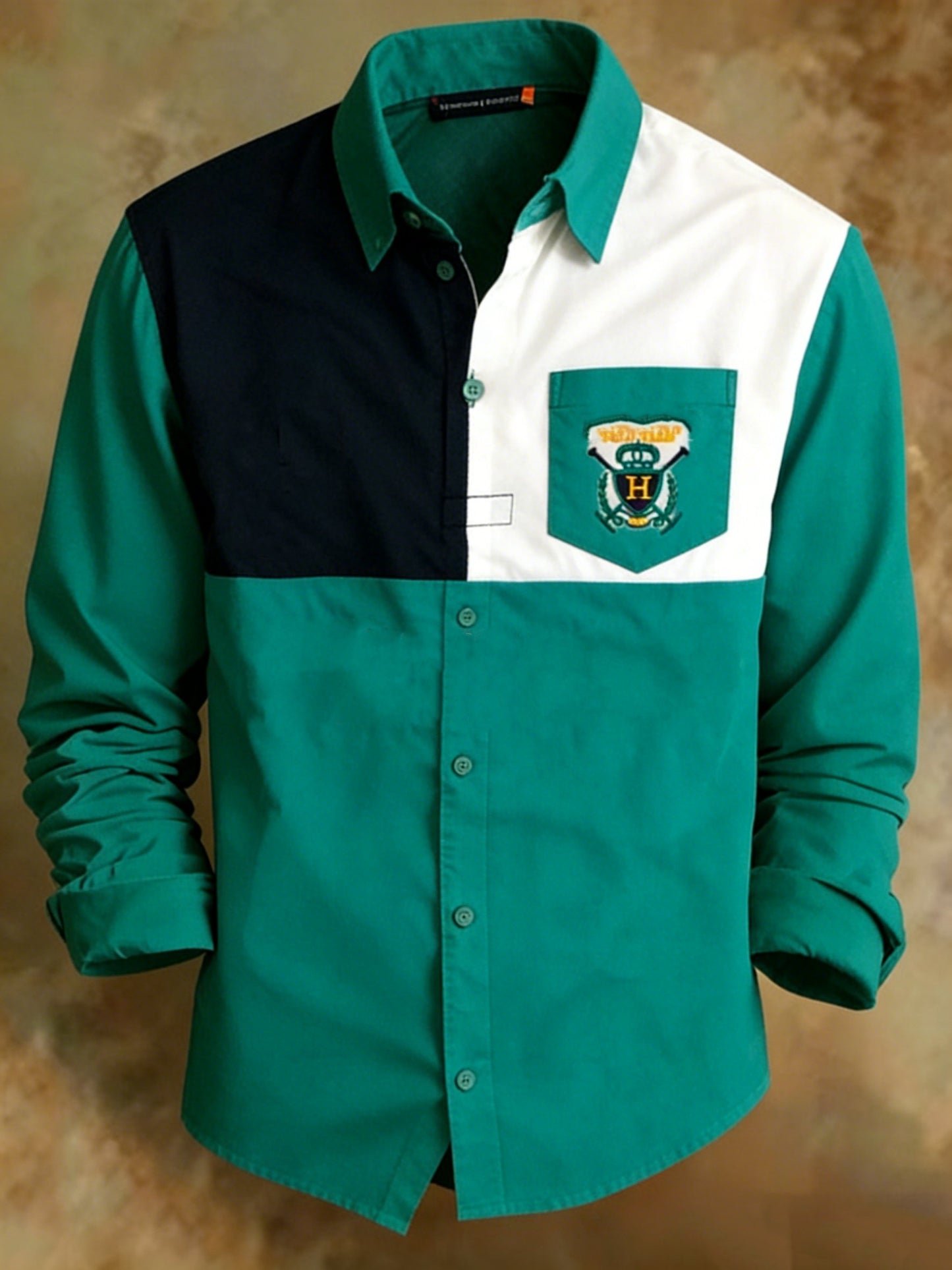 Men's Retro Colorblock Pattern Print Classic Shirt