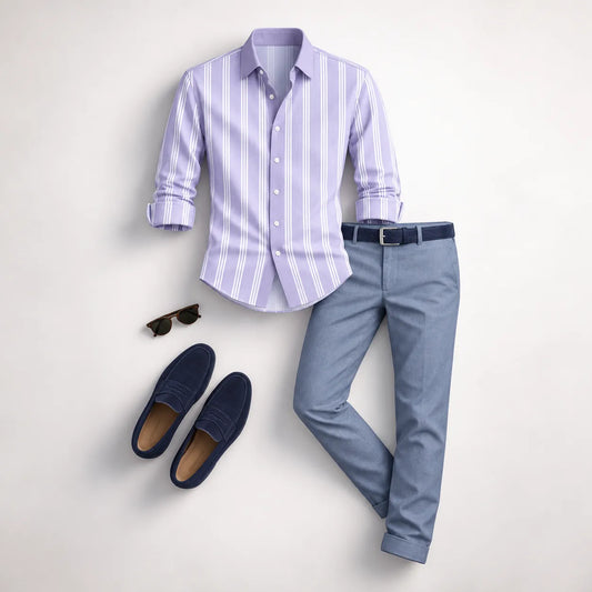 Men's Striped Long-Sleeve Shirt and Pants Set