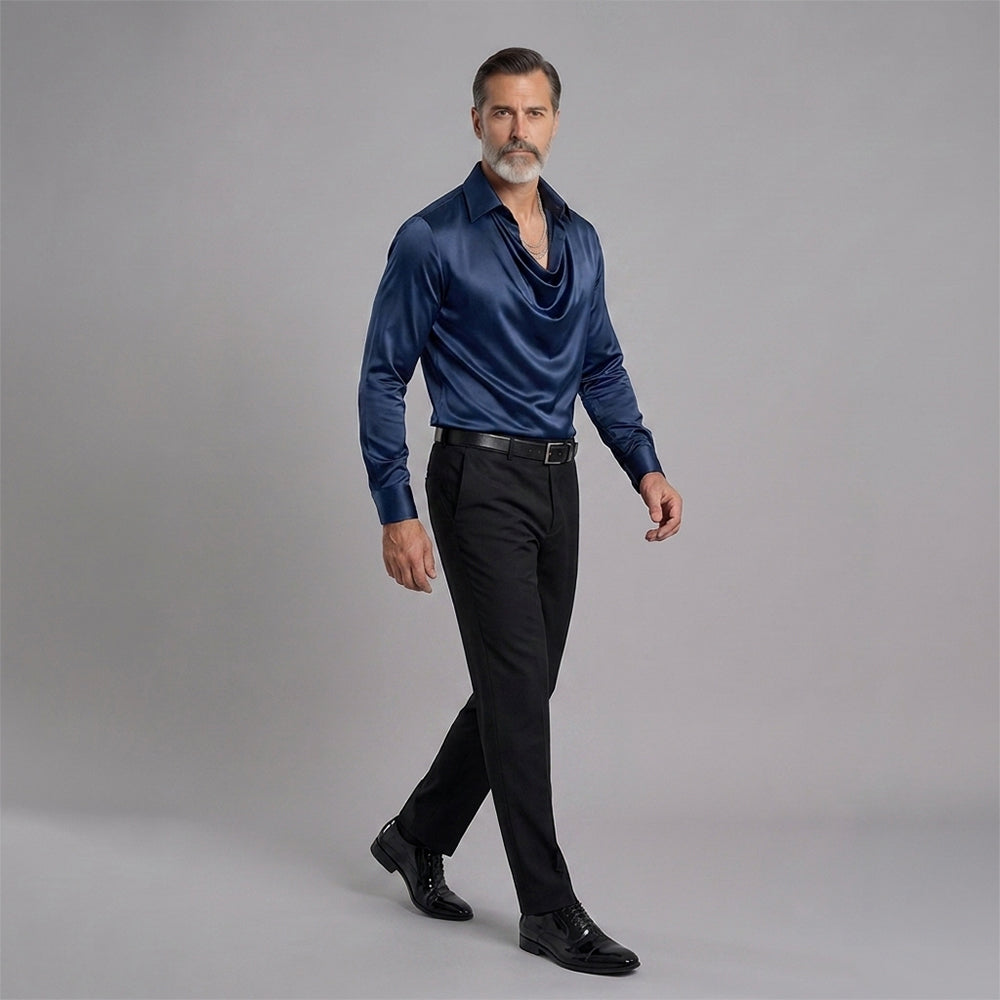 Men's Solid-Color, Minimalist Shirt-Collar Top