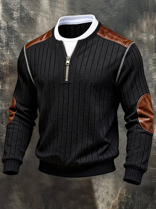 Men'S Vintage-Style Faux Two-Piece Spliced Color-Block Long-Sleeved Sweatshirt