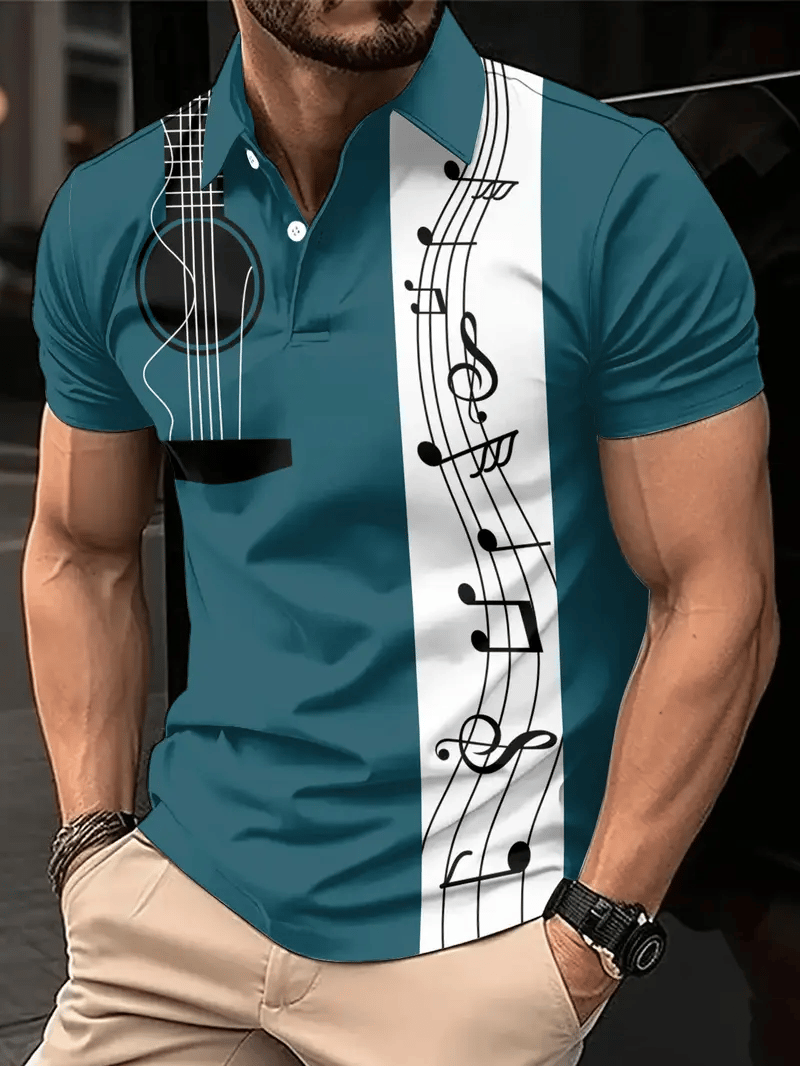 Men's Business Stripe Logo Button-Down Short Sleeve Polo Shirt