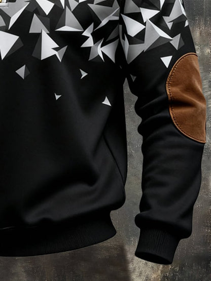 Men's Retro Color Block Print Zipper Sweatshirt