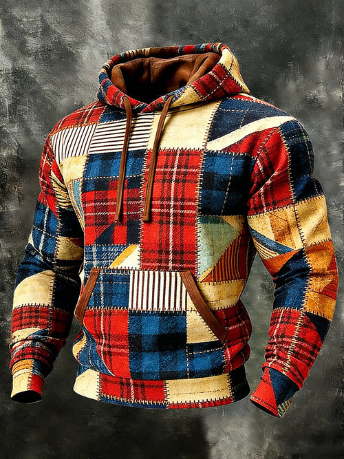 Men's Casual Geometric Patchwork Art Hoodie