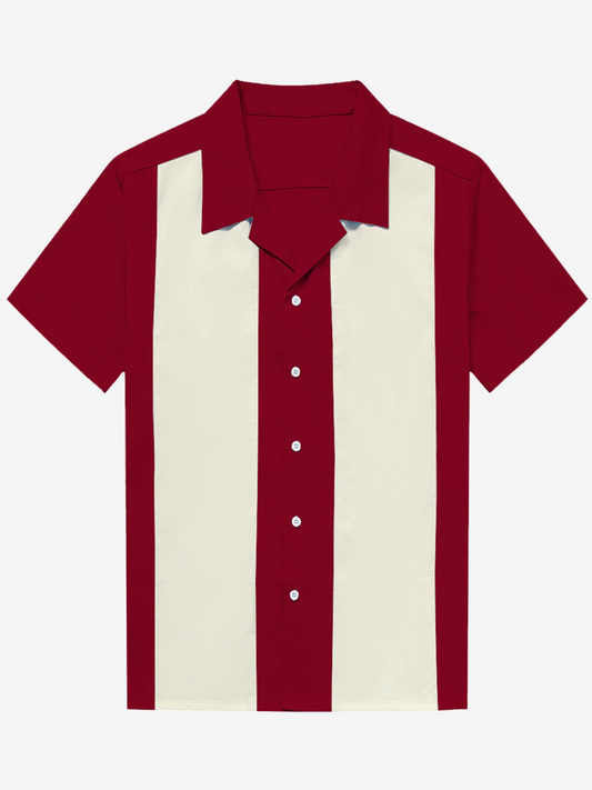 Men's Cuban Collar 50's Retro Camp Bowling Blue Short Sleeve Shirt
