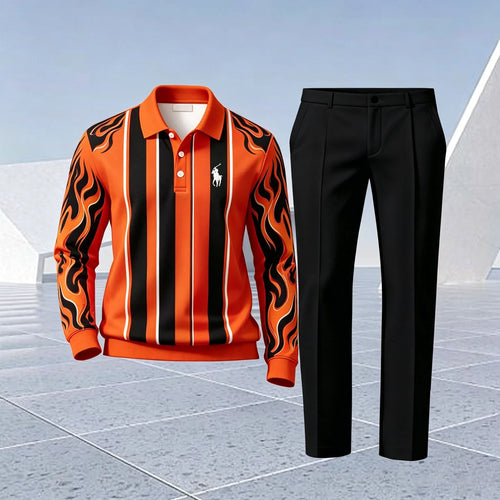 Men's Printed Polo Shirt and Pants Set