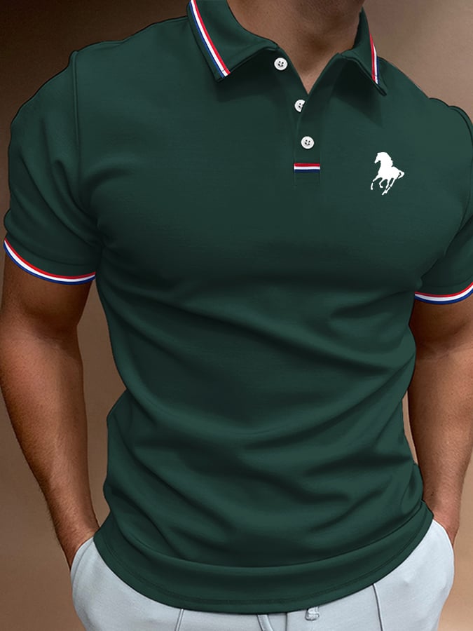 Men's Horse Print Casual Polo Shirt