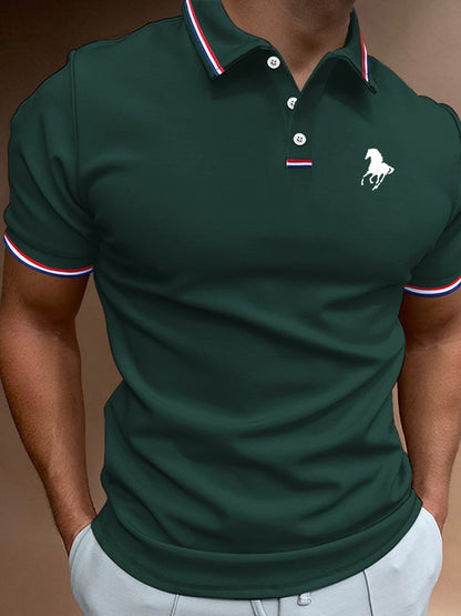 Men's Horse Print Casual Polo Shirt