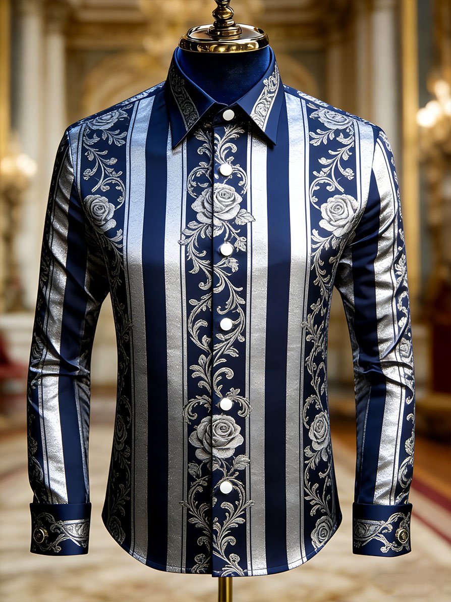 Men's Vintage Business Striped Baroque Long-Sleeved Shirt
