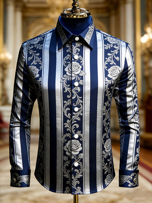 Men's Vintage Business Striped Baroque Long-Sleeved Shirt