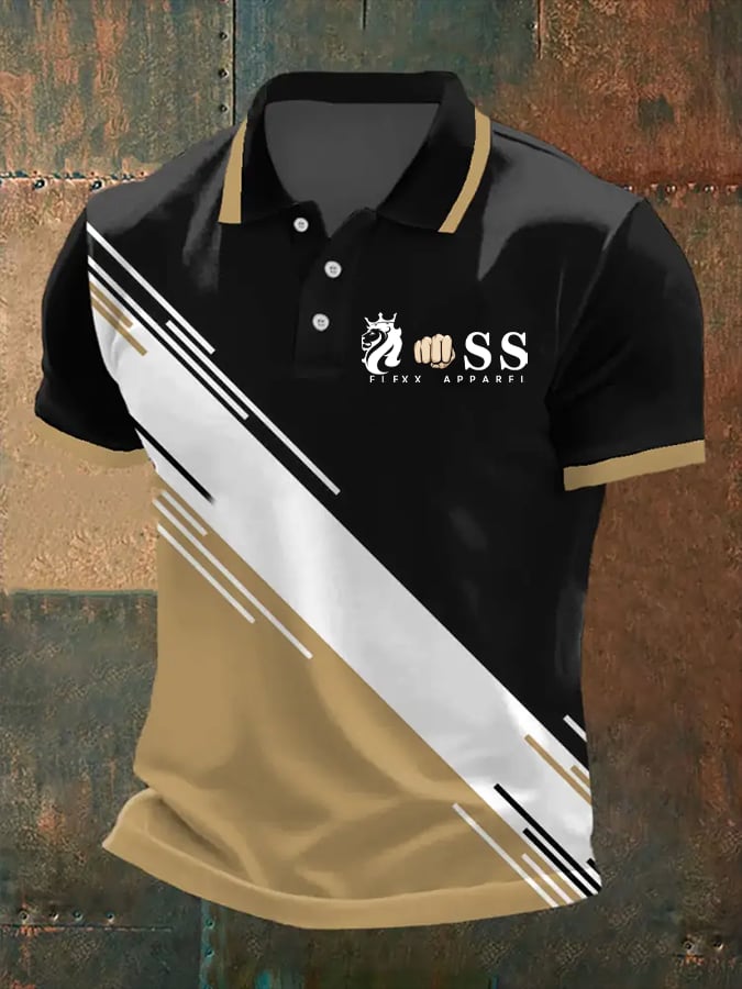 Men's Retro Letter Print Casual Polo Shirt