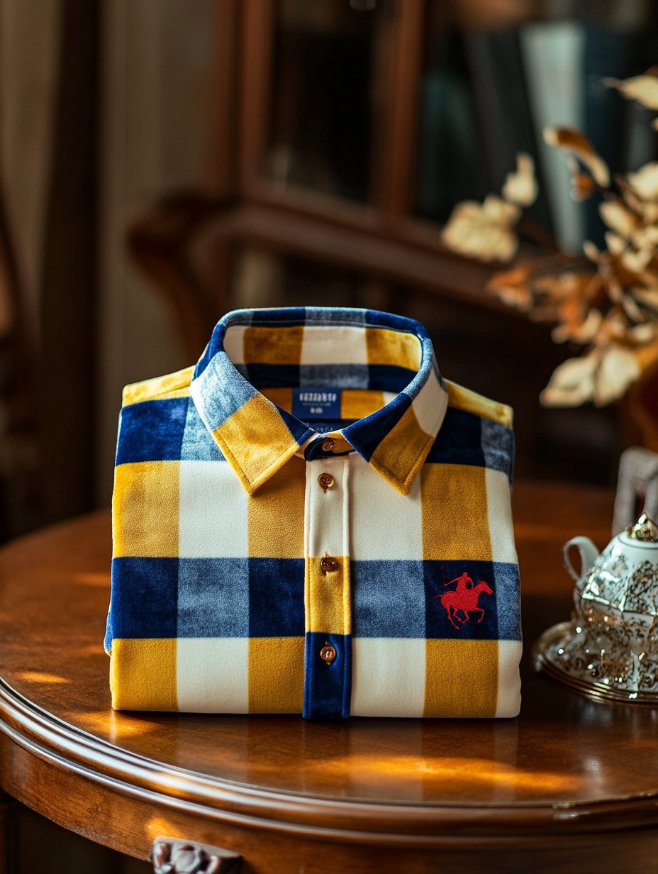 Men's Velvet Logo Plaid Casual Long Sleeve Shirt