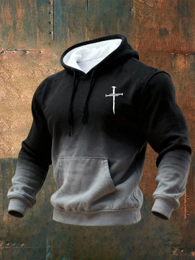 Men's Vintage Faith Print Hooded Sweatshirt-Fast Shipping