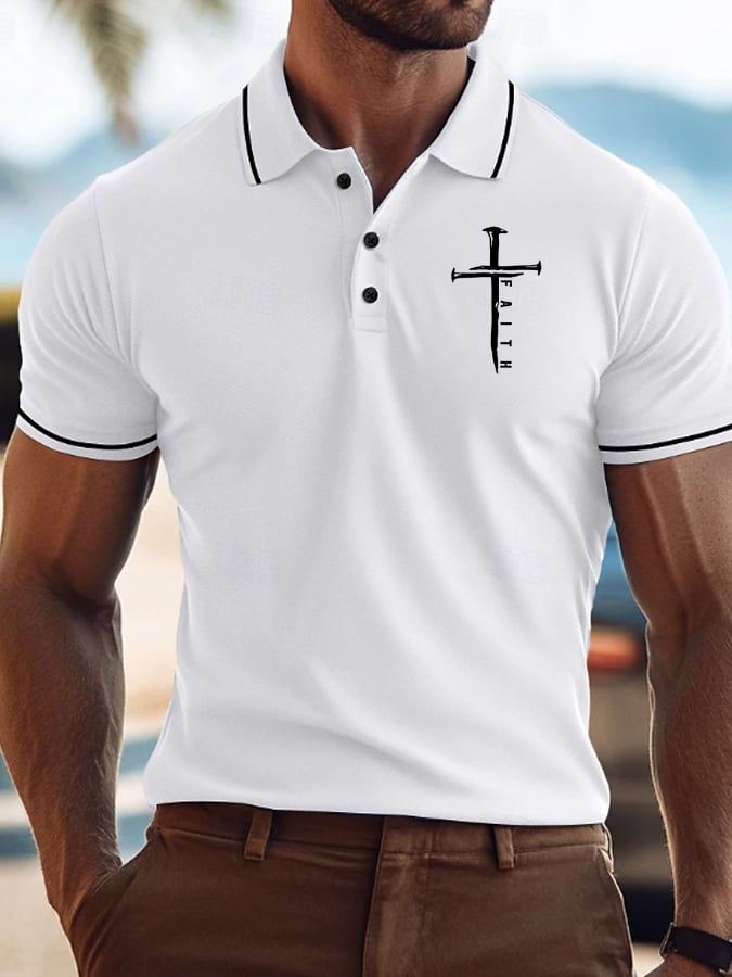 Men's Faith Cross Printed Casual Polo Shirt