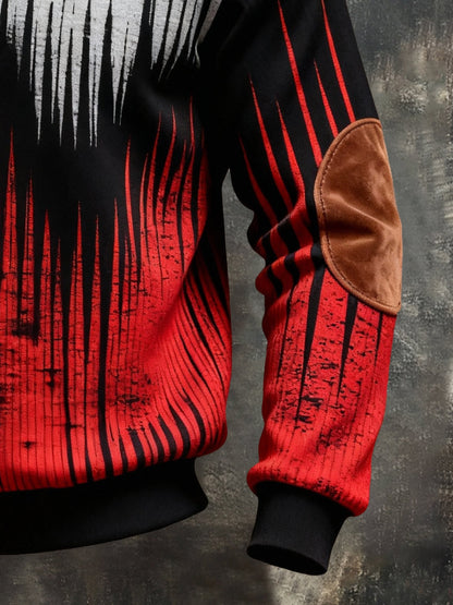 Men's Retro Color Block Print Color-Blocked Zip-Up Sweatshirt