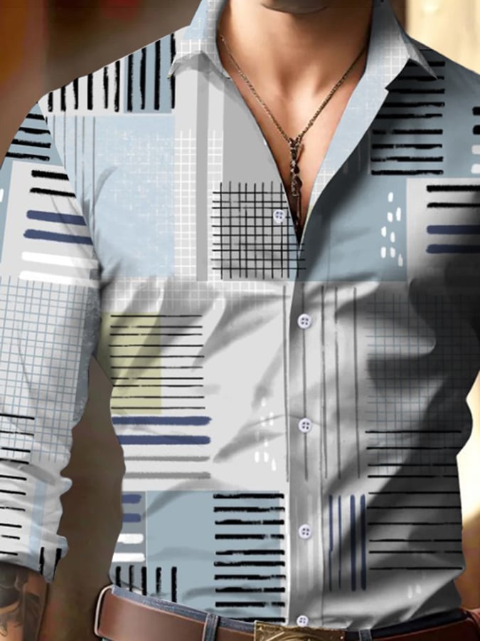 Men's Business Style Geometric Print Shirt