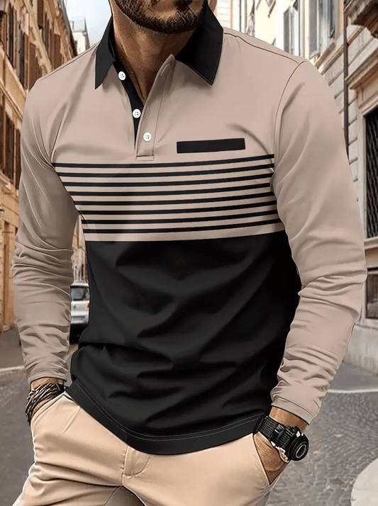 Men's Business Casual Striped Long-Sleeved Polo Shirt