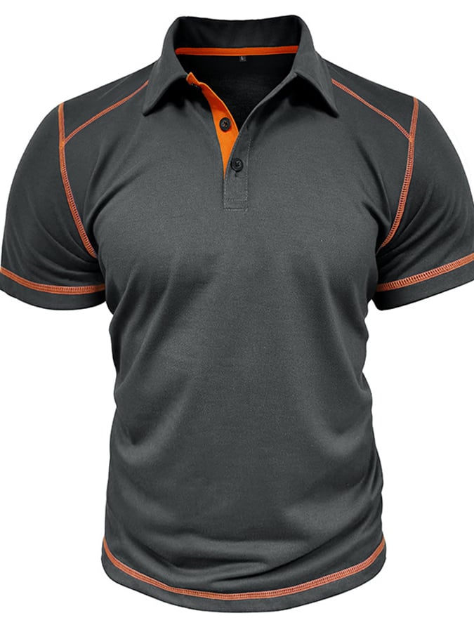 Men's Color Blocking Polo Collar Short Sleeved Polo Shirt