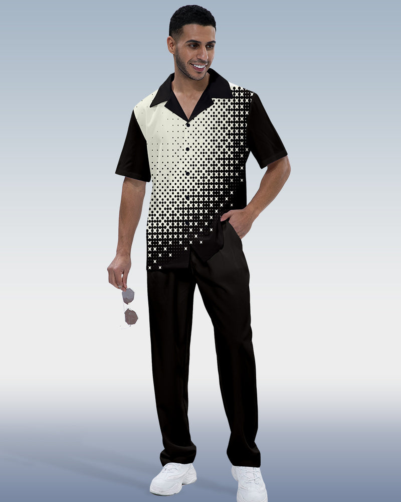 Rianmond Men's Colorblock Short Sleeve Shirt Walking Set 449