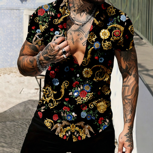 Men's Casual Floral Print Short-Sleeve Shirt