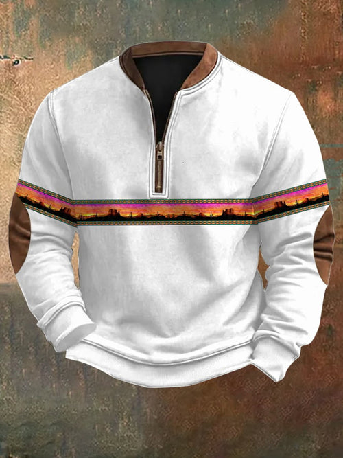 Men's Western Printed Zip Collar Sweatshirt