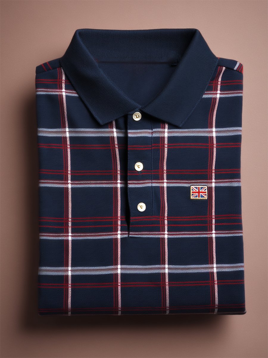 Men's Business Casual Union Jack Button Short Sleeve Polo Shirt