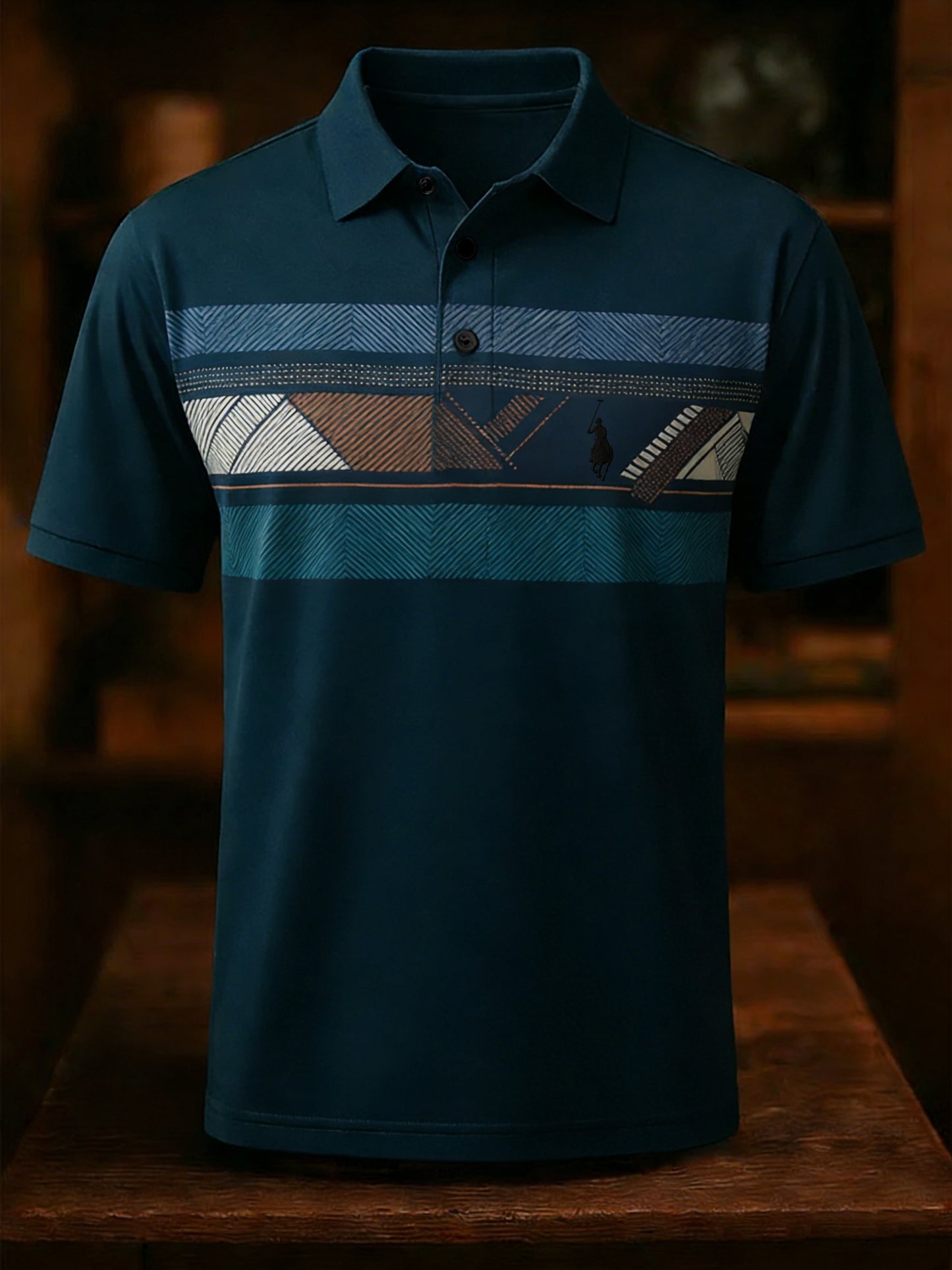 Men's Business Style Print Short Sleeved Polo Shirt