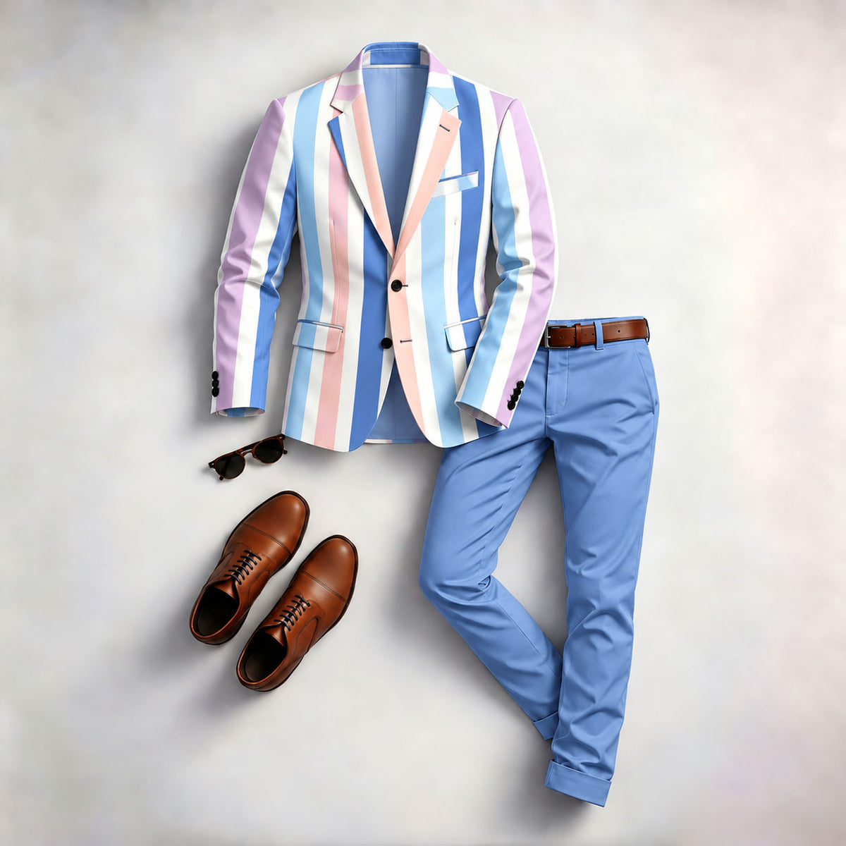 Men's Two-Piece Suit Set with Color-Blocked Print Jacket and Pants