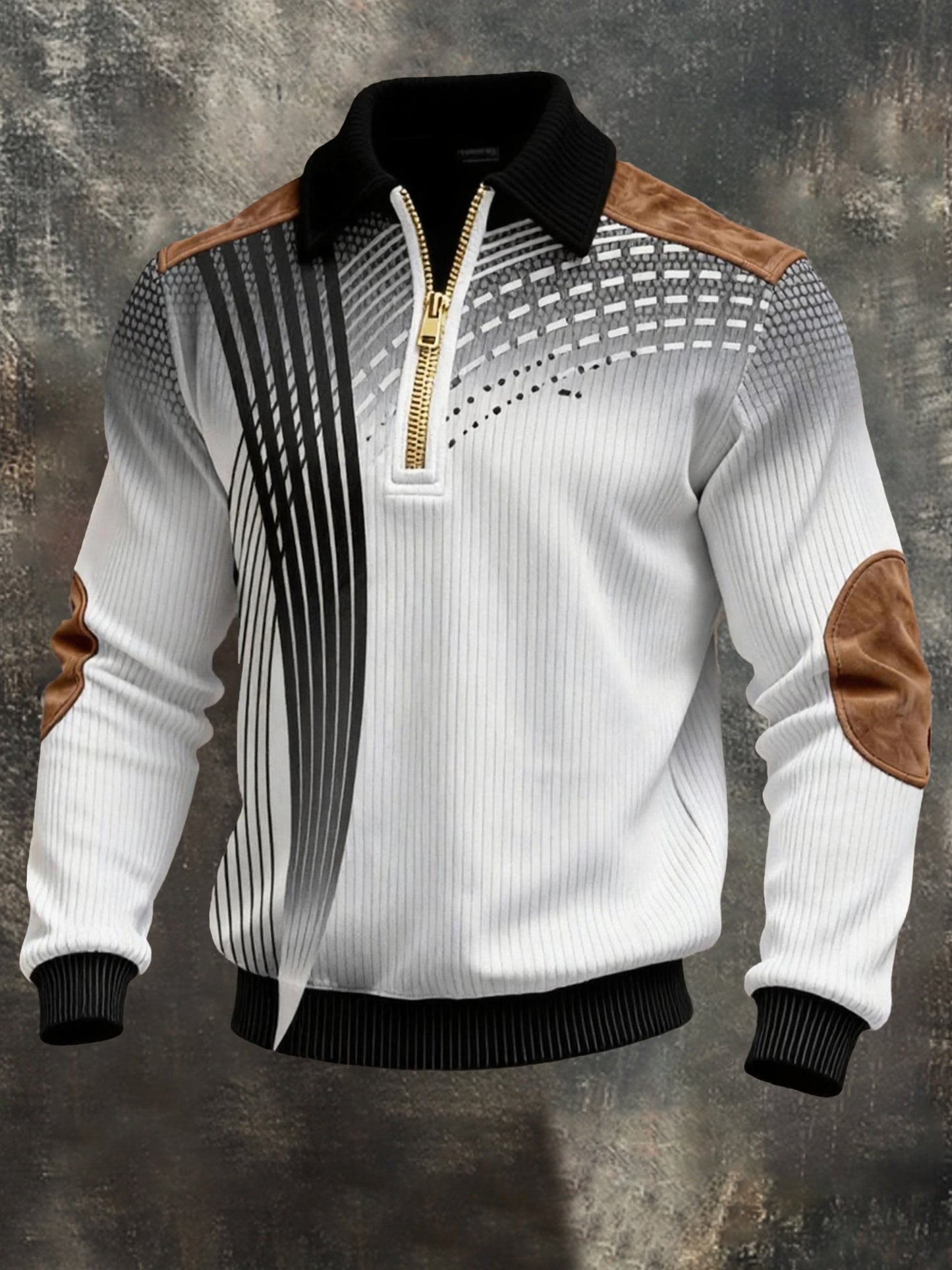 Men's Vintage Color-Block Printed Zip-Up Hoodie