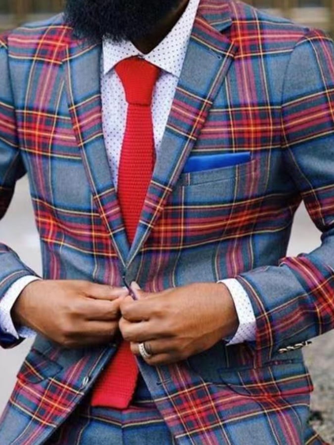 Men's Plaid Single Breasted Notch Lapel Slim Fit Blazer