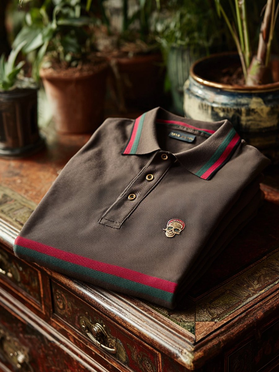 Men's Striped Business Casual Short Sleeve Polo Shirt