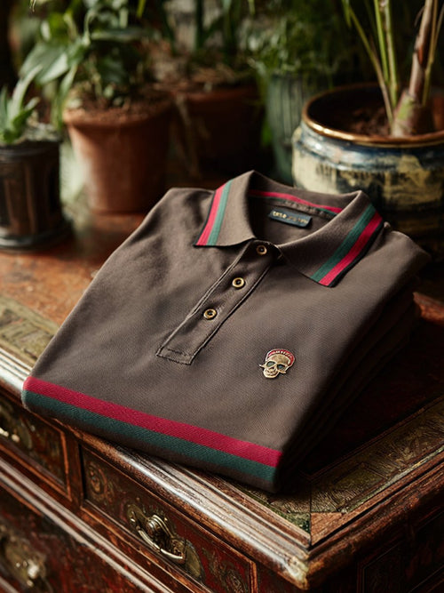 Men's Striped Business Casual Short Sleeve Polo Shirt