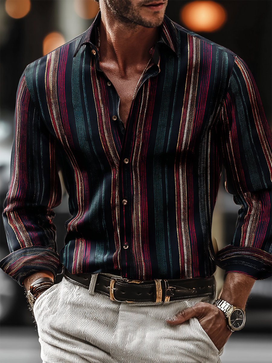 Men's Business Casual Strped Print Long Sleeve Shirt