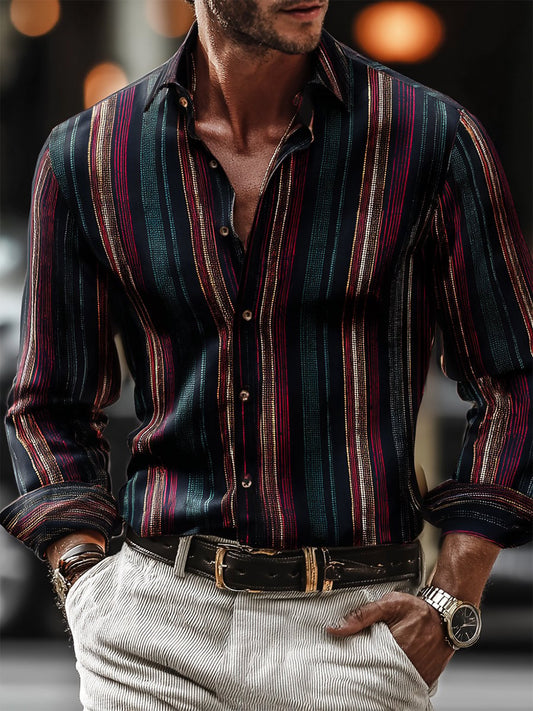 Men's Business Casual Strped Print Long Sleeve Shirt