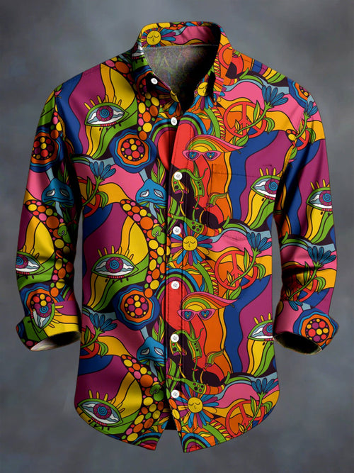 Men's Vintage Hippie Mushroom Art Long-Sleeved Shirt