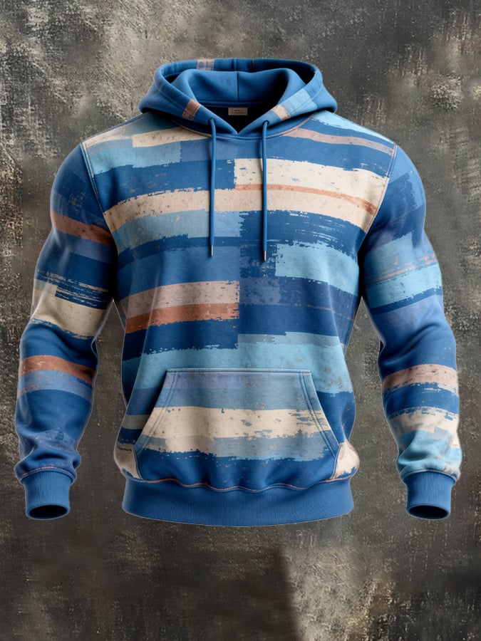 Men's Retro Distressed Color Block Print Casual Long Sleeve Sweatshirt