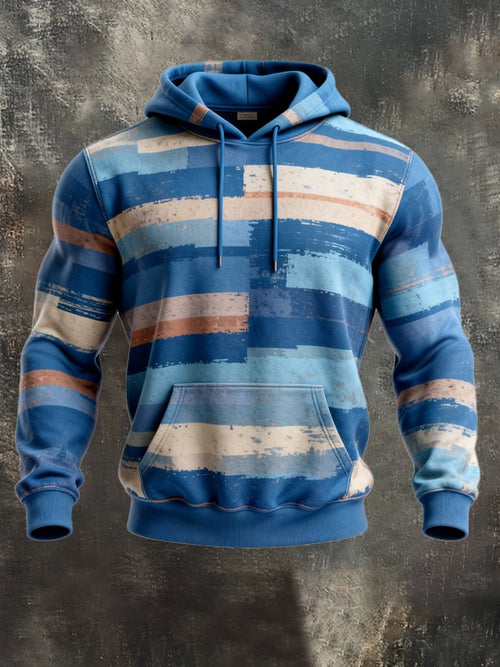 Men's Retro Distressed Color Block Print Casual Long Sleeve Sweatshirt