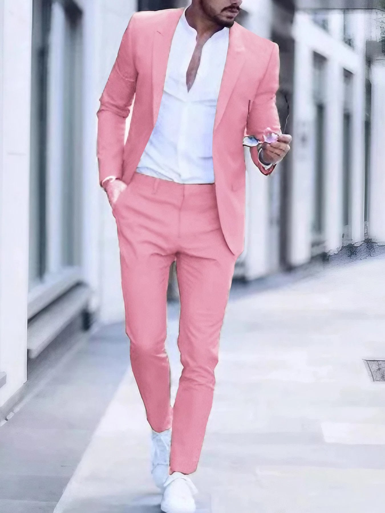 Men's Business Single-Breasted Solid Color Two-Piece Suit