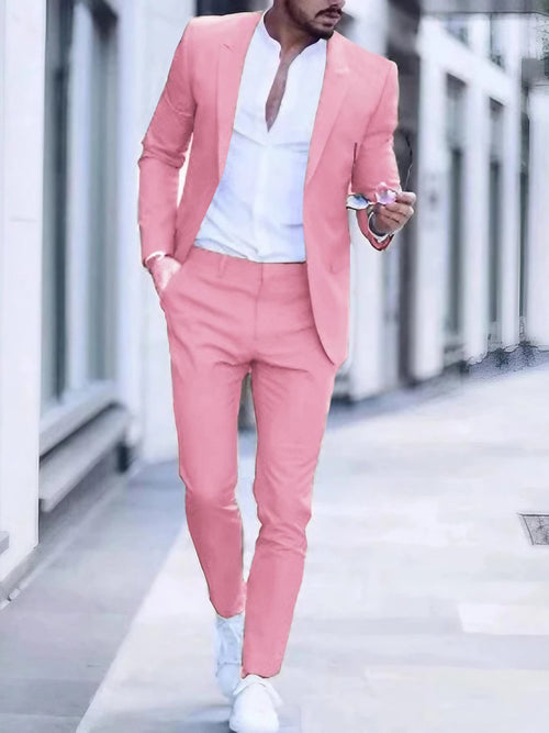 Men's Business Single-Breasted Solid Color Two-Piece Suit