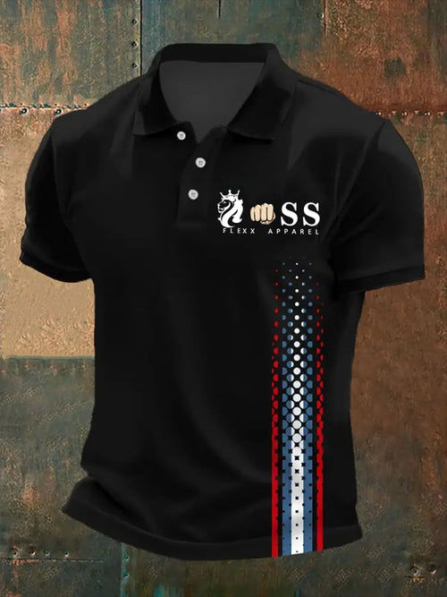 Men's Retro Letter Print Casual Polo Shirt